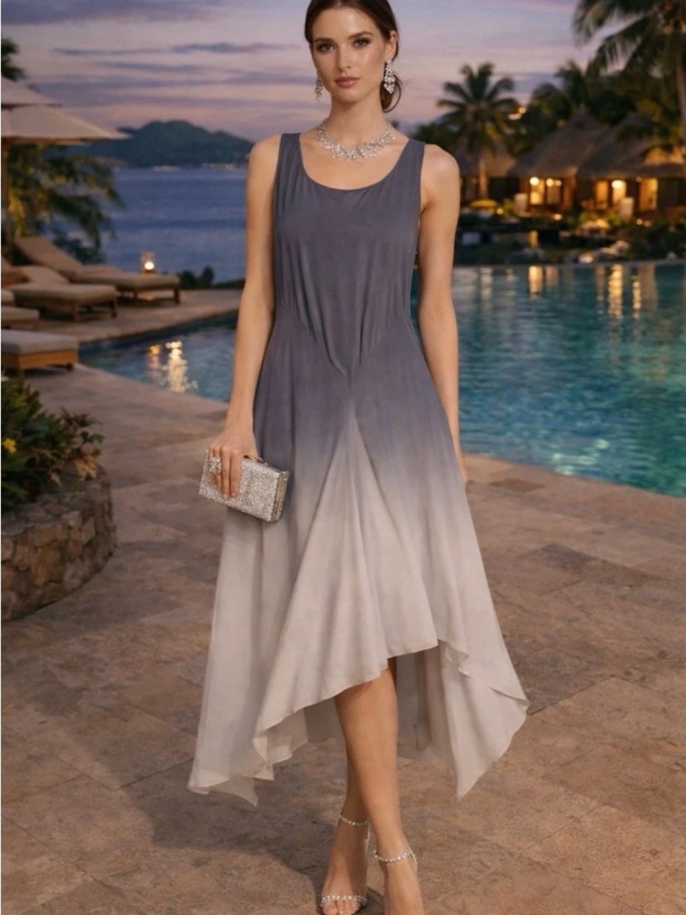 *Rare Eileen Fisher Lavender Sleeveless Maxi Dress and slip Duo 100% silk